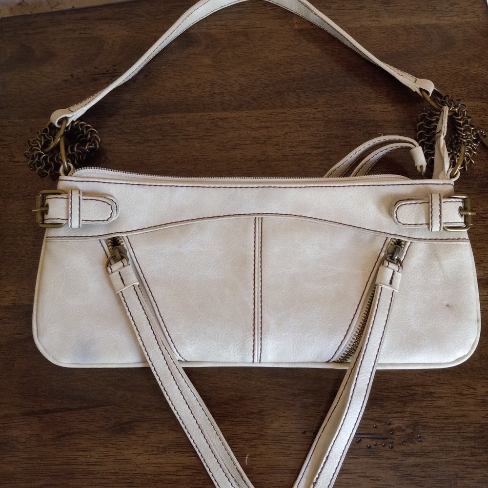 Chinese Laundry White / Cream Leather Chain Shoulder Handbag